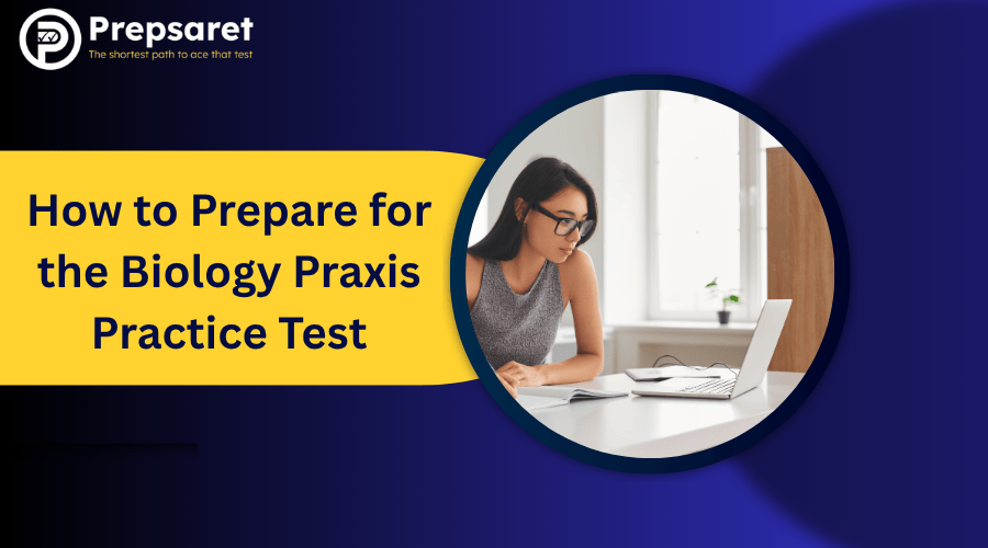 A person preparing for the Praxis Biology exam on a laptop