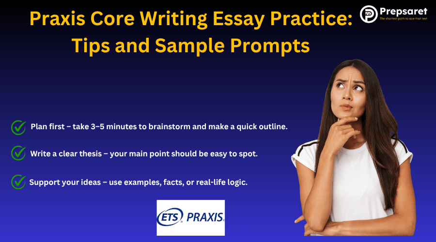 A Praxis core exam candidate and  tips on how to practice Praxis Core Writing Essay