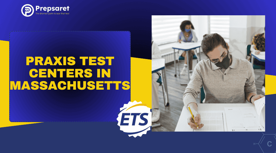 Students in Massachusetts taking the Praxis test at a test center.