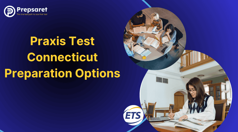 Students preparing for the Praxis exam using different methods, including online learning and in-person classes.