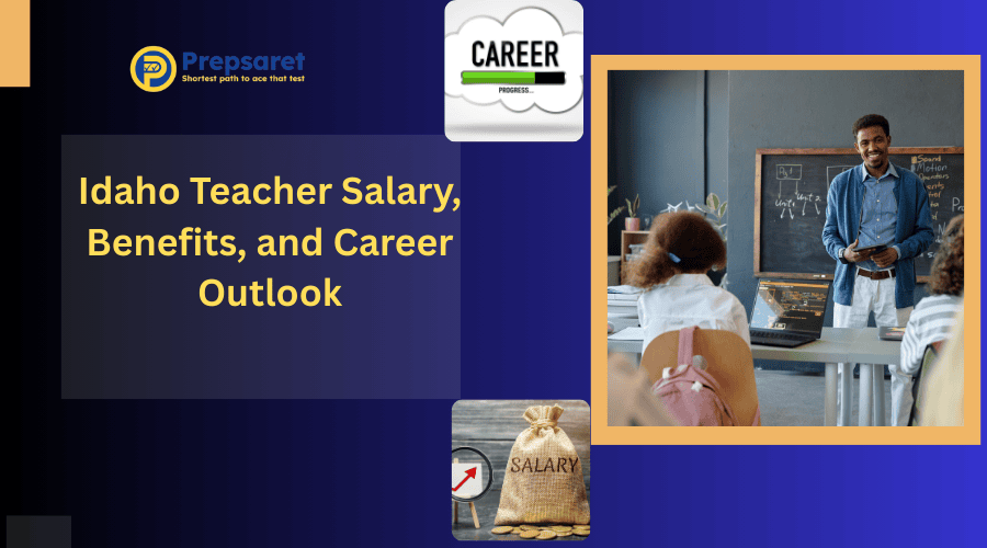 Idaho teacher salaries, including starting and average pay, along with key benefits such as health insurance and retirement plans, and a summary of the state’s teacher career outlook.