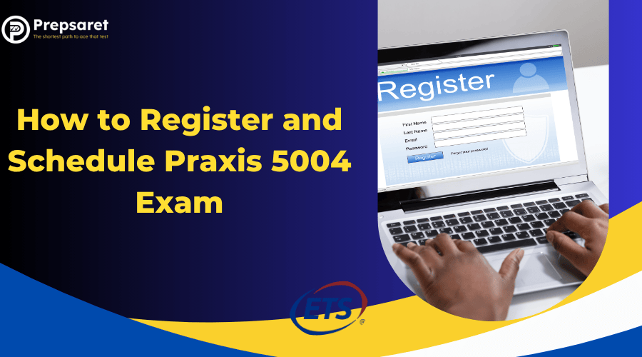 Person typing on a laptop registration page, representing the process of how to register and schedule the Praxis 5004 Social Studies exam online.