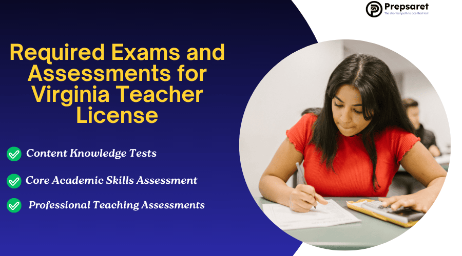 Student completing exams in Virginia classroom, illustrating required content, skills, and teaching assessments for license.