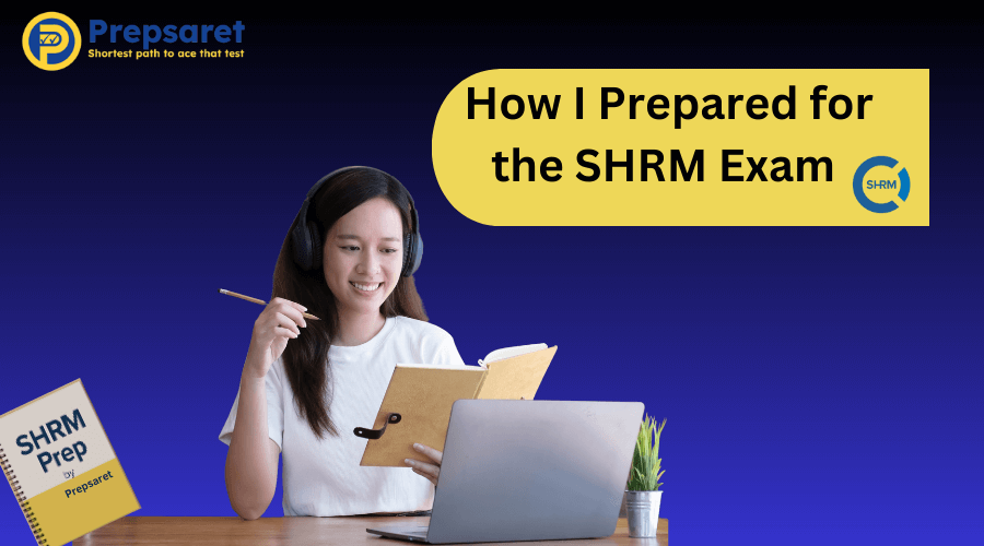 Student studying for the SHRM exam on a laptop