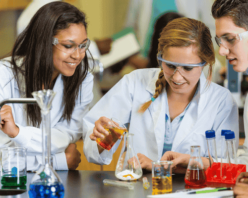middle school science students in a lab