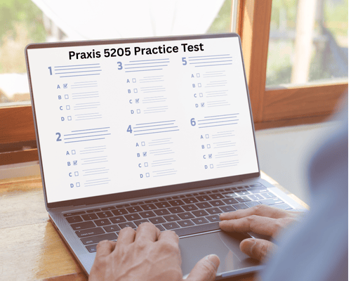 A person taking the Prepsaret Praxis 5205 Practice test on a laptop 