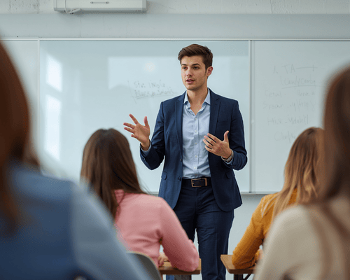 A teacher teaching history to in class