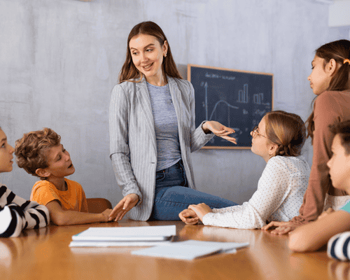A speech communication teacher with leaners