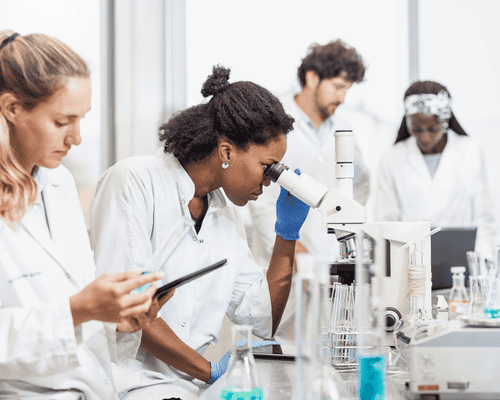 Natural sciences students in a lab